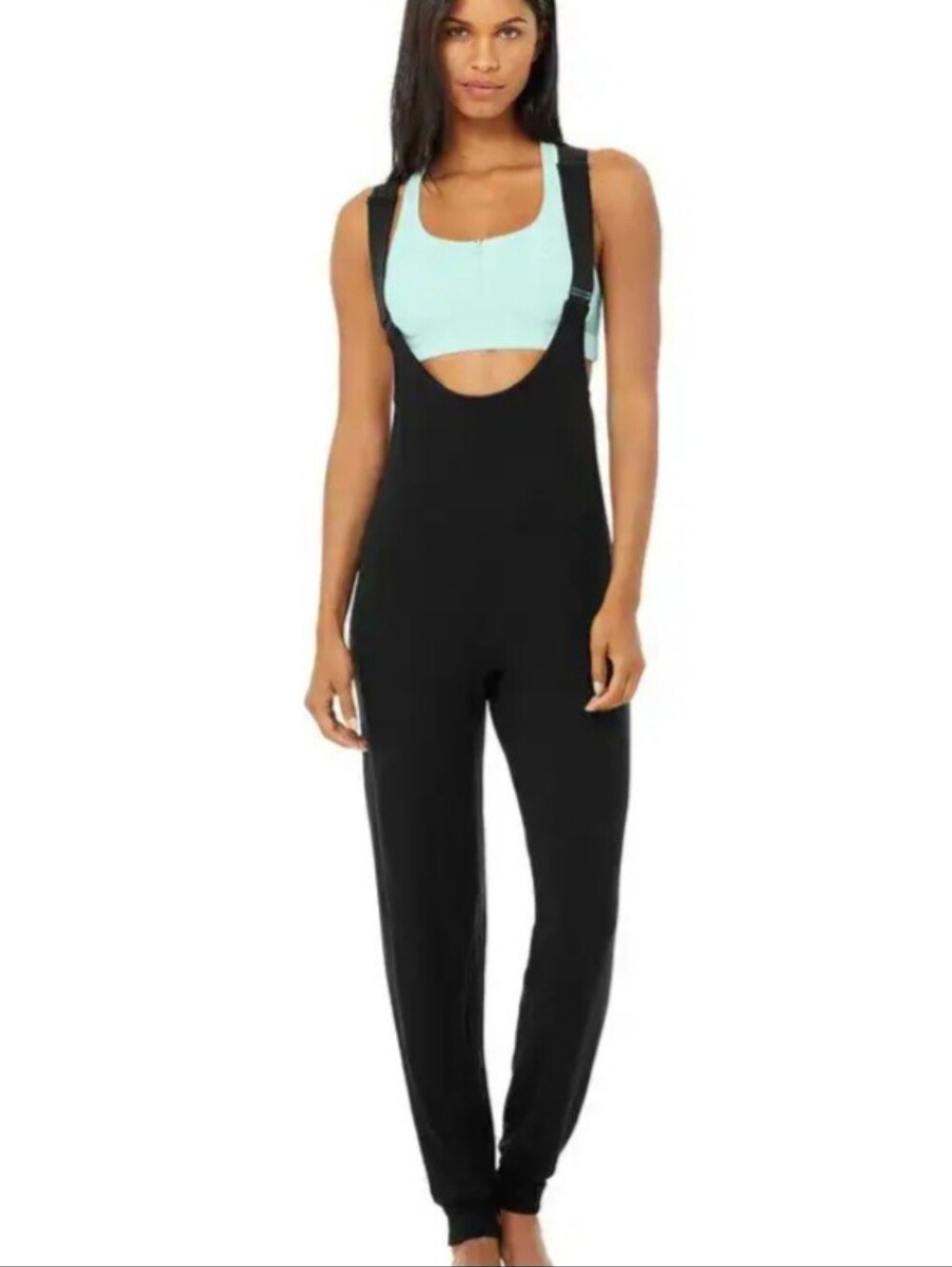 ALO Yoga Layback Jumpsuit Women's M Black Cozy Loungewear Logo Adjustable Staps